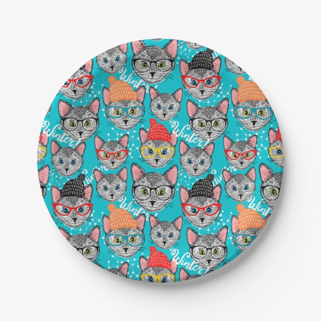 Assiettes En Carton Chat dans le casquette (Devant)
