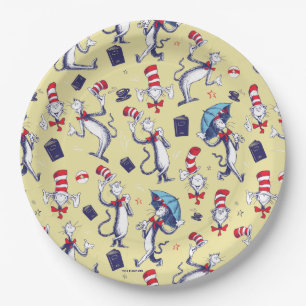 Assiettes En Carton Chat dans le chapeau motif jaune