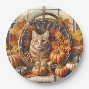 Assiettes En Carton Chat de gingembre à Thanksgiving Cornucopia