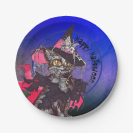 Assiettes En Carton Chat de sorcière Halloween heureux