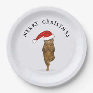 Assiettes En Carton Chat de yoga de Noël votre texte