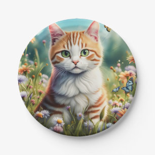 Assiettes En Carton Chat doux dans une prairie