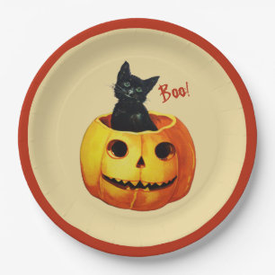 Assiettes En Carton Chat en Plaques Citrouilles Halloween