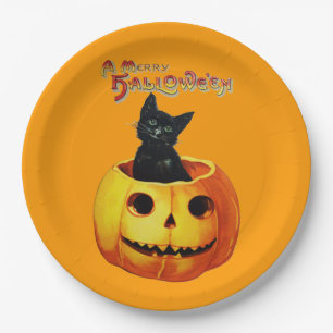Assiettes En Carton Chat en Plaques d'Halloween Citrouilles