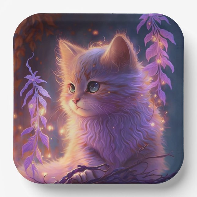 Assiettes en carton chat Fleur (Recto)
