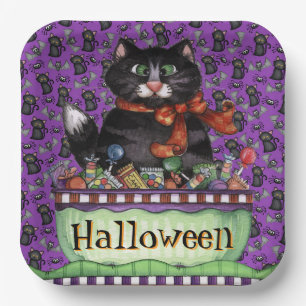 Assiettes En Carton Chat heureux Halloween