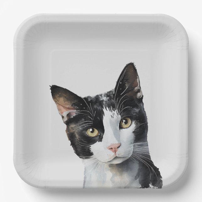 Assiettes En Carton Chat Kitty blanc gris noir (Recto)