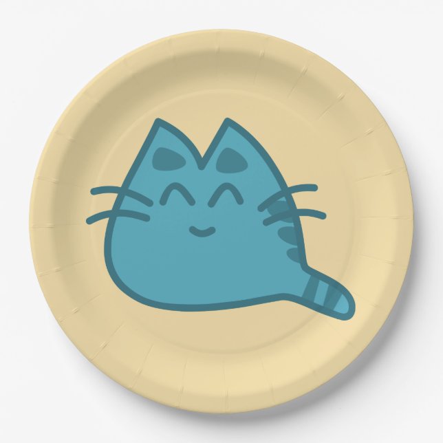 Assiettes En Carton Chat Kitty souriant bleu (Devant)