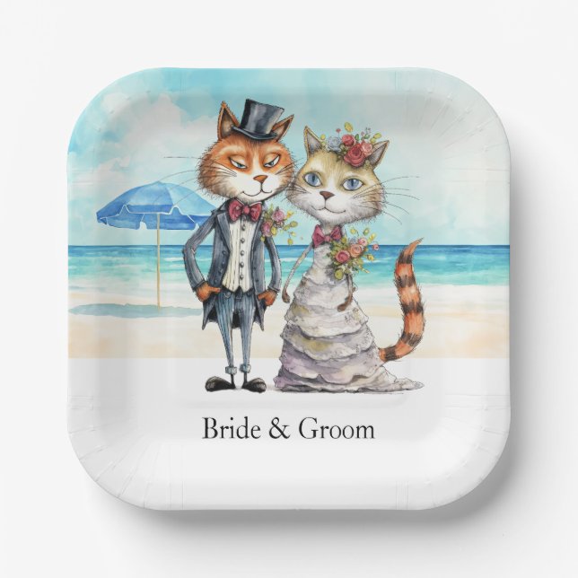 Assiettes En Carton Chat Mariage Plage Mariage Thème (Recto)