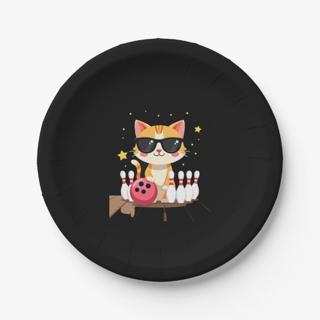 Assiettes En Carton Chat mignon Avec Lunettes De Soleil Chat Jouer Bow (Devant)