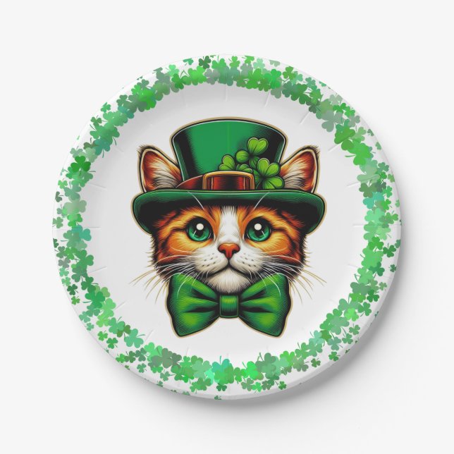 Assiettes En Carton Chat mignon/chaton Saint Patrick's Day (Devant)