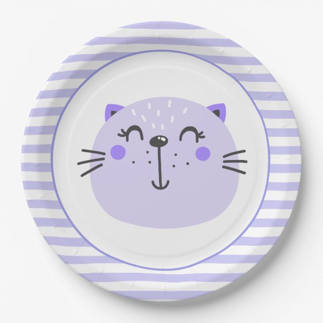 Assiettes En Carton Chat mignon pourpre | Plaques de papier Baby showe (Devant)