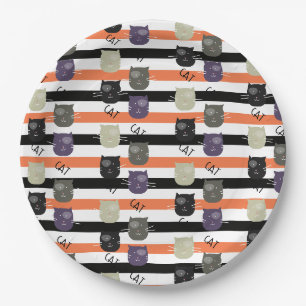 Assiettes En Carton Chat mignon rayé fantaisiste avec des taches