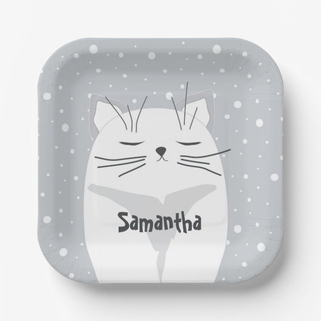 Assiettes En Carton Chat mignon, symbole de 2023. (Recto)