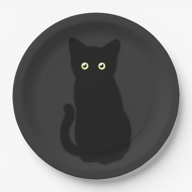 Assiettes En Carton Chat noir, chaton mignon, fun spottaculaire classi (Devant)