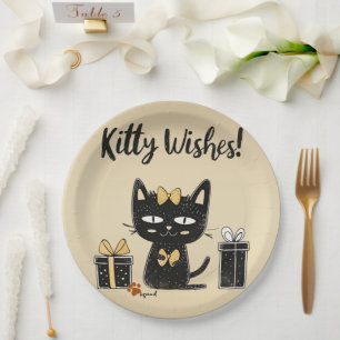 Assiettes En Carton Chat Noir Cute Avec Anniversaire Actuel
