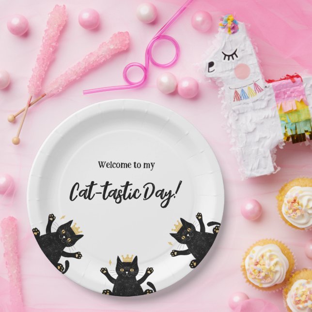 Assiettes En Carton Chat noir de la Couronne drôle Anniversaire (Fête)