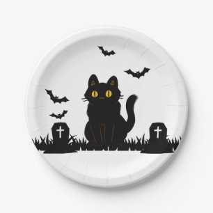 Assiettes En Carton Chat noir d'Halloween