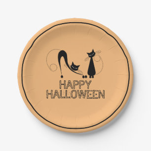 Assiettes En Carton Chat Noir Élégant, Joyeux Halloween