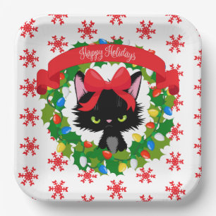 Assiettes En Carton Chat Noir Grumeux Elle M'A Fait S'Habiller Noël