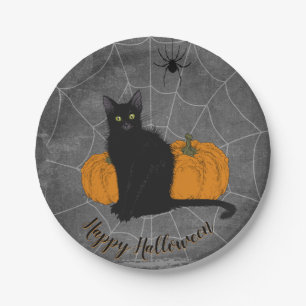 Assiettes En Carton Chat noir Joyeux Halloween