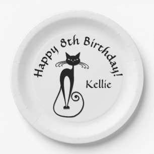 Assiettes En Carton Chat noir maigre fantaisiste Nom Âge Anniversaire