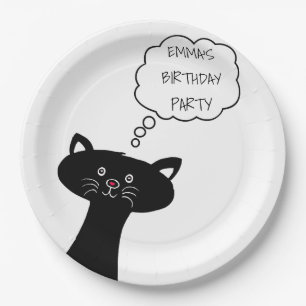 Assiettes En Carton Chat noir mignon - plaques à papier personnalisé
