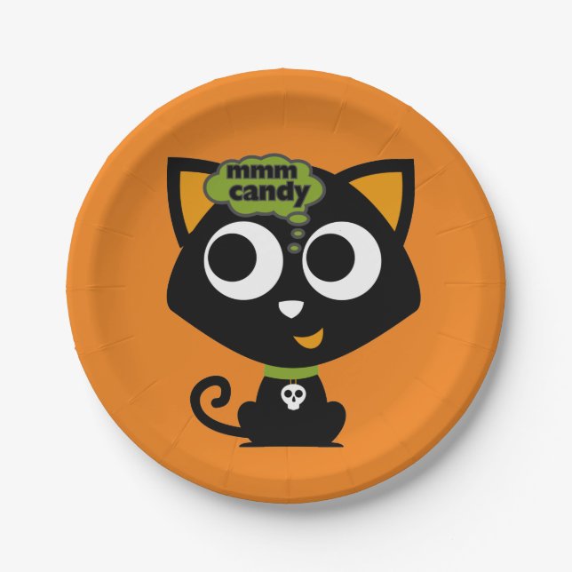 Assiettes En Carton Chat noir Mmm Candy Halloween (Devant)