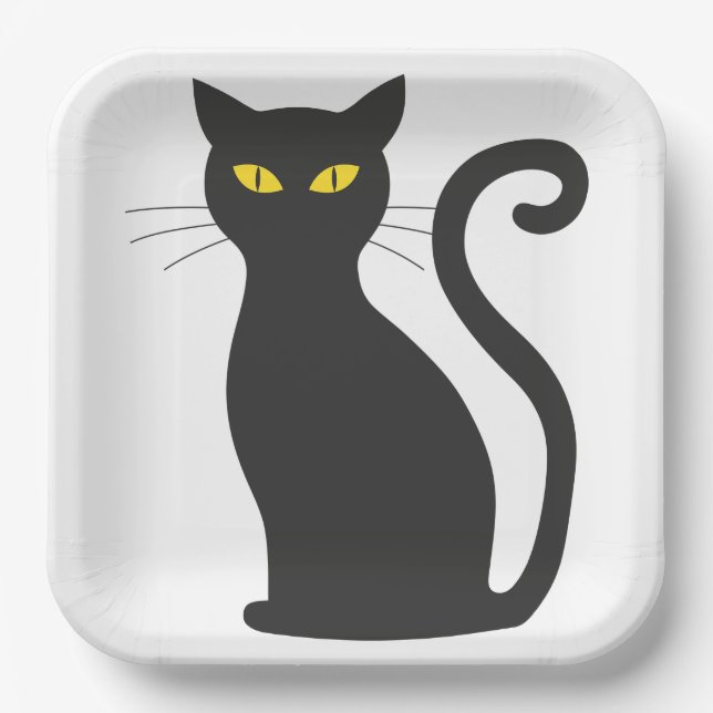 Assiettes En Carton Chat noir mou (Recto)