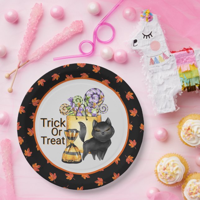Assiettes En Carton Chat Noir Trick Ou Treat (Fête)