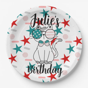 Assiettes En Carton Chat patriotique paillettes et étoiles fête d'anni