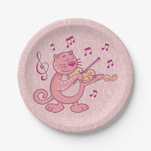 Assiettes En Carton Chat rose avec Violon