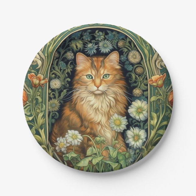 Assiettes En Carton Chat rouge dans le jardin Art nouveau (Devant)