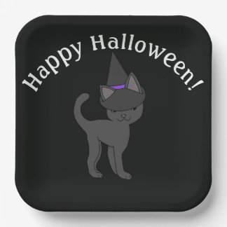Assiettes En Carton Chat sorcière Joy Halloween