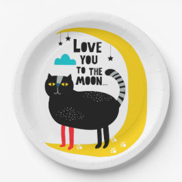 Assiettes En Carton Chat sur la lune
