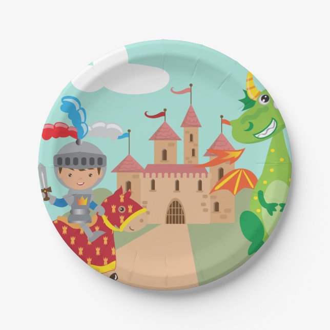 Assiettes En Carton Château et dragon de chevalier (Devant)