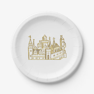 Assiettes En Carton Château héraldique vintage #2 Crest Faux Gold