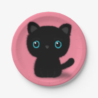 Assiettes En Carton Chaton noir doux sur le rose en pastel