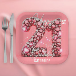 Assiettes En Carton Chatoyant rose et pierres précieuses argentées 21e