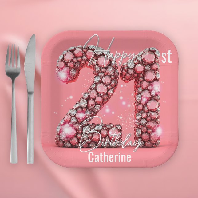 Assiettes En Carton Chatoyant rose et pierres précieuses argentées 21e (Créateur téléchargé)