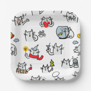 Assiettes En Carton Chats amusants, lait et magie.