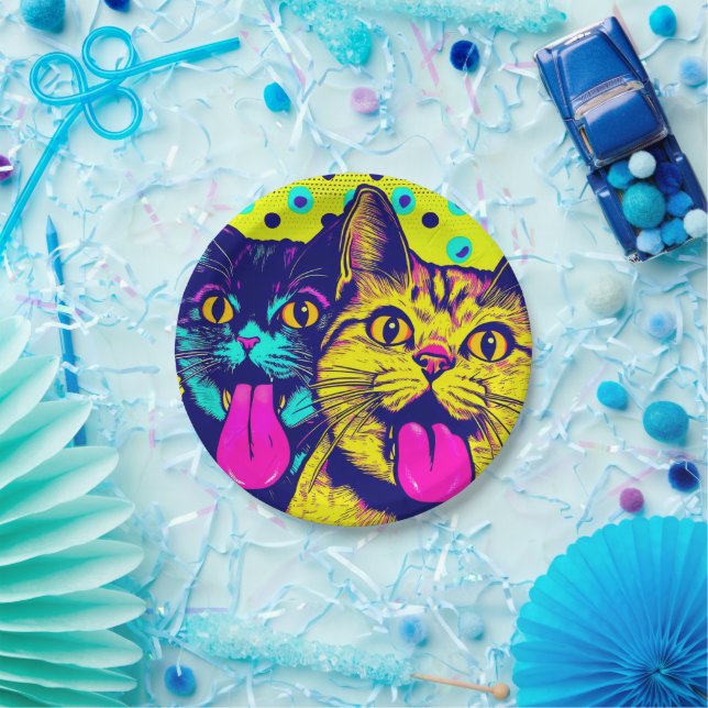 Assiettes En Carton Chats avec langue (Fête)