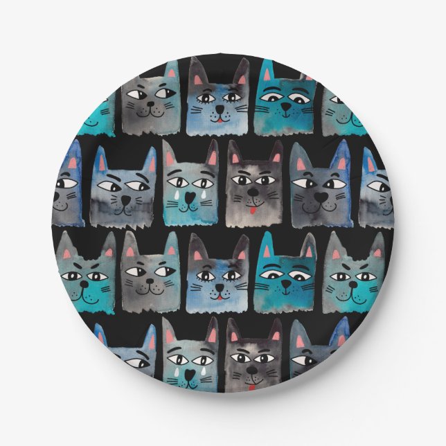 Assiettes En Carton Chats bleus (Devant)