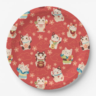 Assiettes En Carton Chats chanceux Maneki Neko