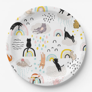 Assiettes En Carton Chats coquins avec Rainbows Motifs sans couture