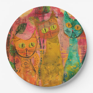 Assiettes En Carton Chats d'aquarelle de Boho - Art de la féline terre