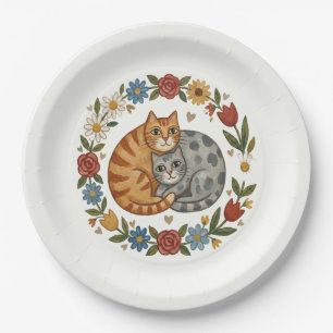 Assiettes En Carton Chats d'art populaire fantaisiste : Mariage floral