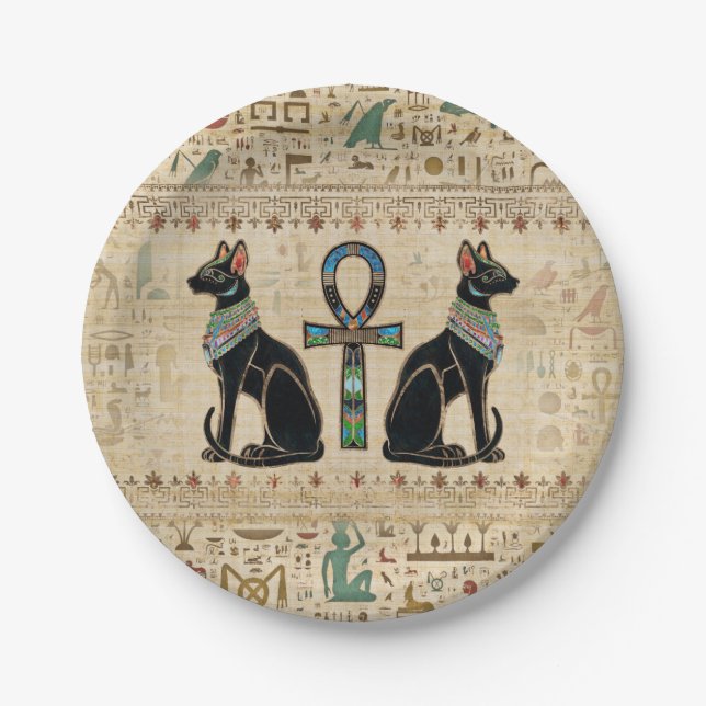 Assiettes En Carton Chats égyptiens et croix de cheville (Devant)