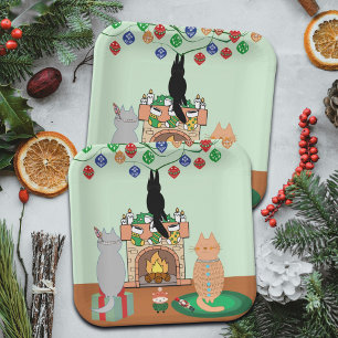 Assiettes En Carton Chats et Noël - Une illustration hivernale