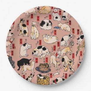 Assiettes En Carton Chats japonais Ukiyo-e Art drôle